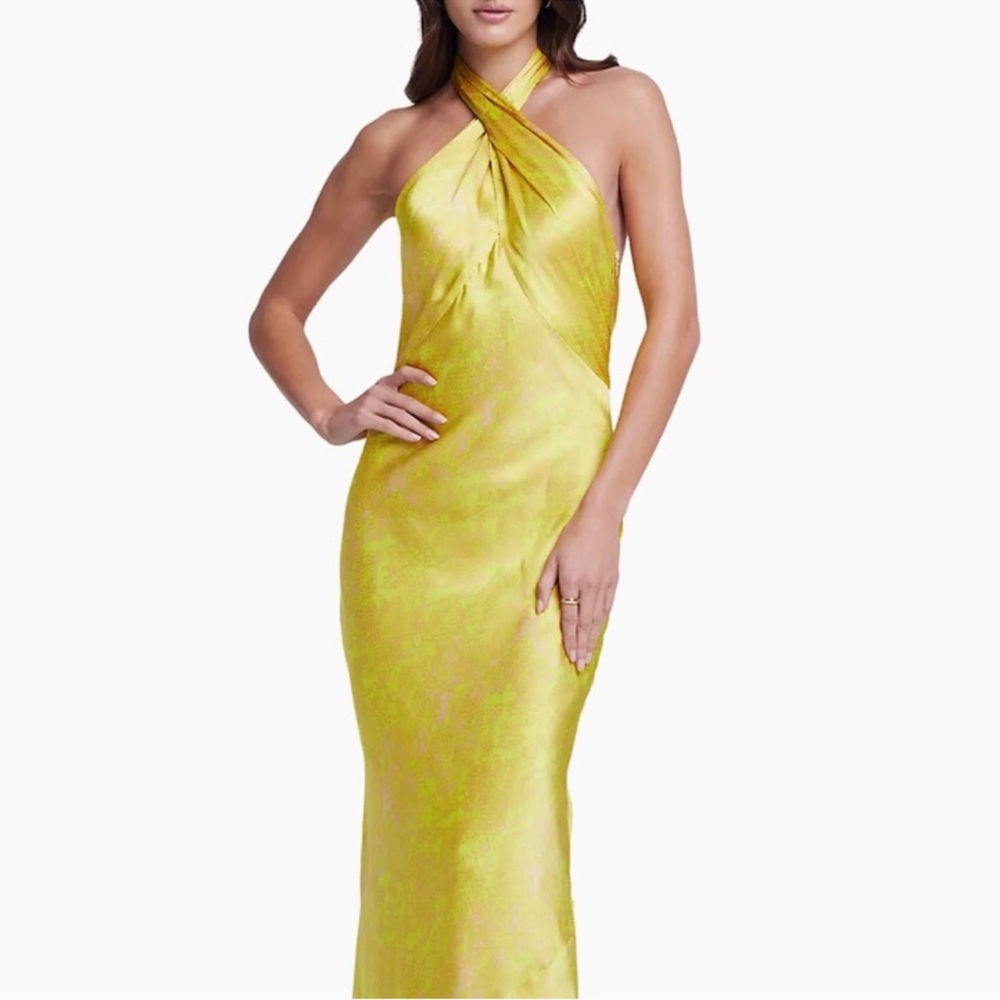 NWT L'AGENCE Estee Twist Neck Dress in Lemon Tonic Python Snake 100% Silk Gown - Picture 15 of 15